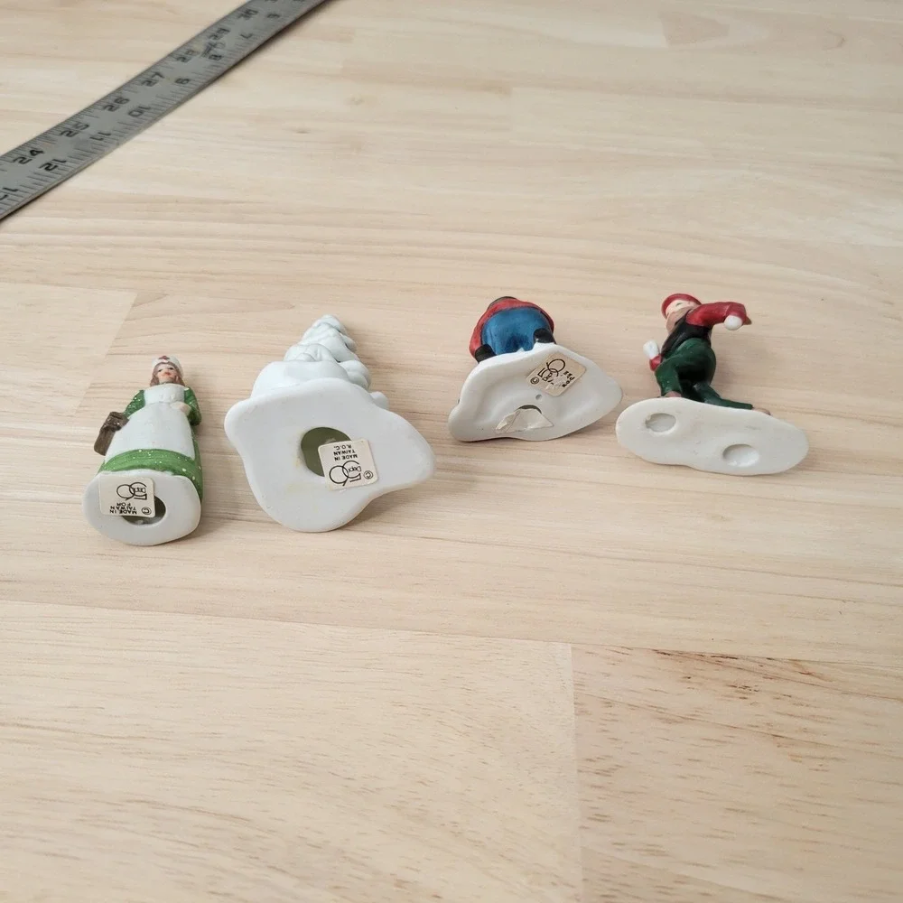 Vtg Dept 56 Ceramic Christmas Village Figurines Tree Wood Chopper Skater‎ Woman